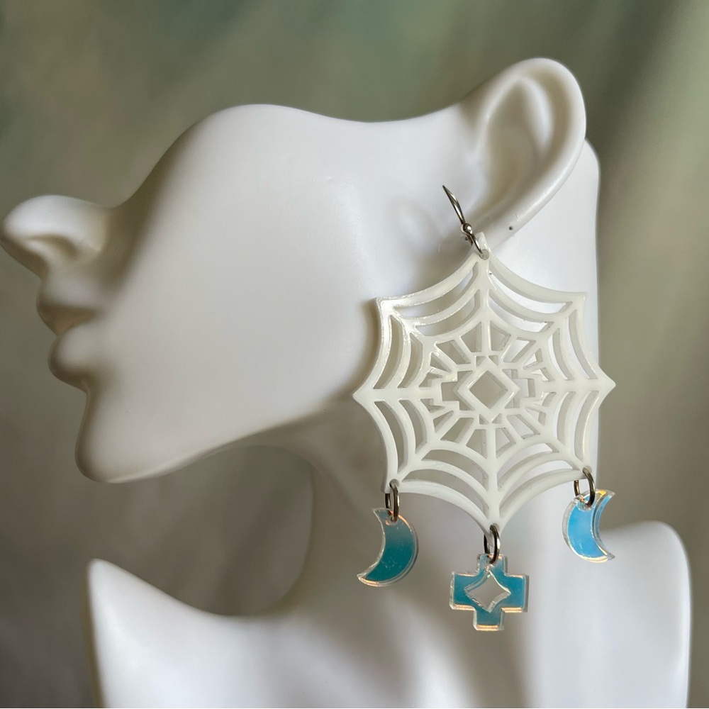 Acrylic Lazer Cut Spider Web Earrings